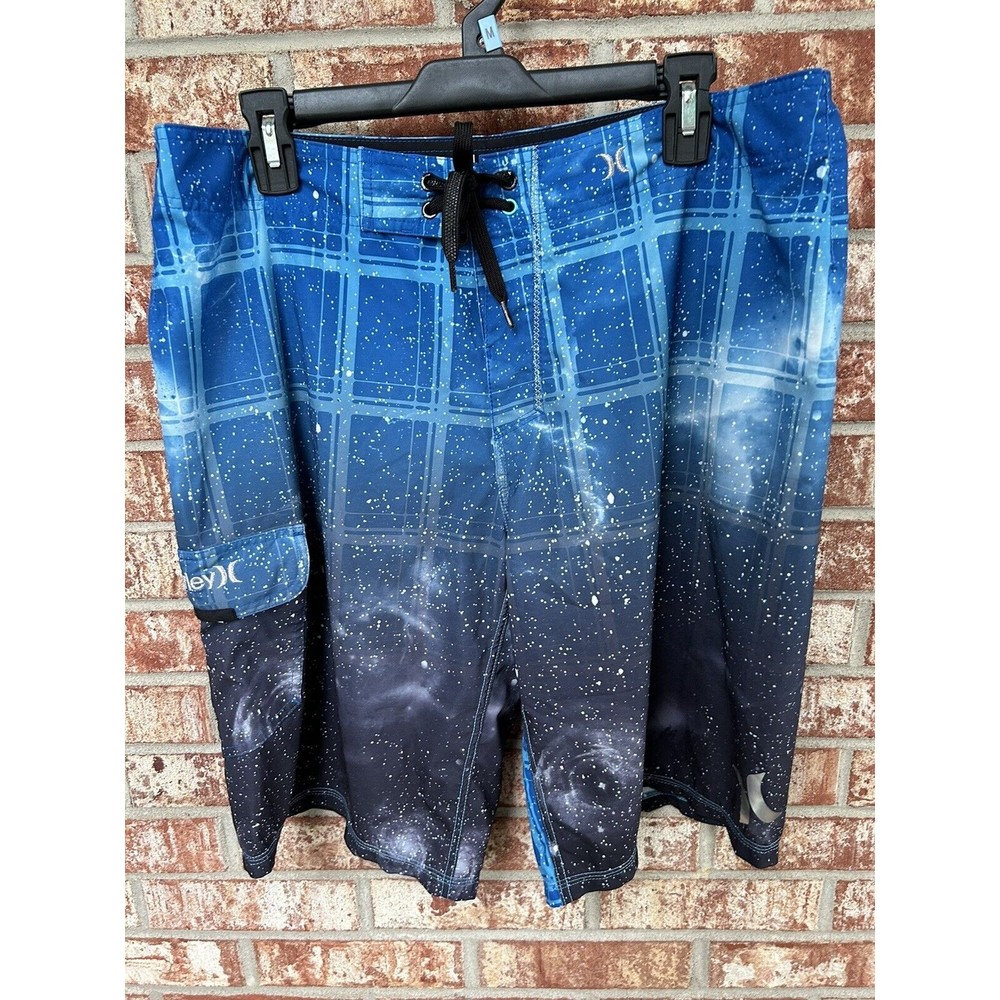 Hurley Phantom Mens Sz 36” Star Sky Galaxy Surfing Board Shorts Swim Trunks Blue